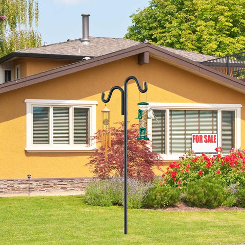 Outdoor display option for bird feeders and garden ornaments on patios or lawns.