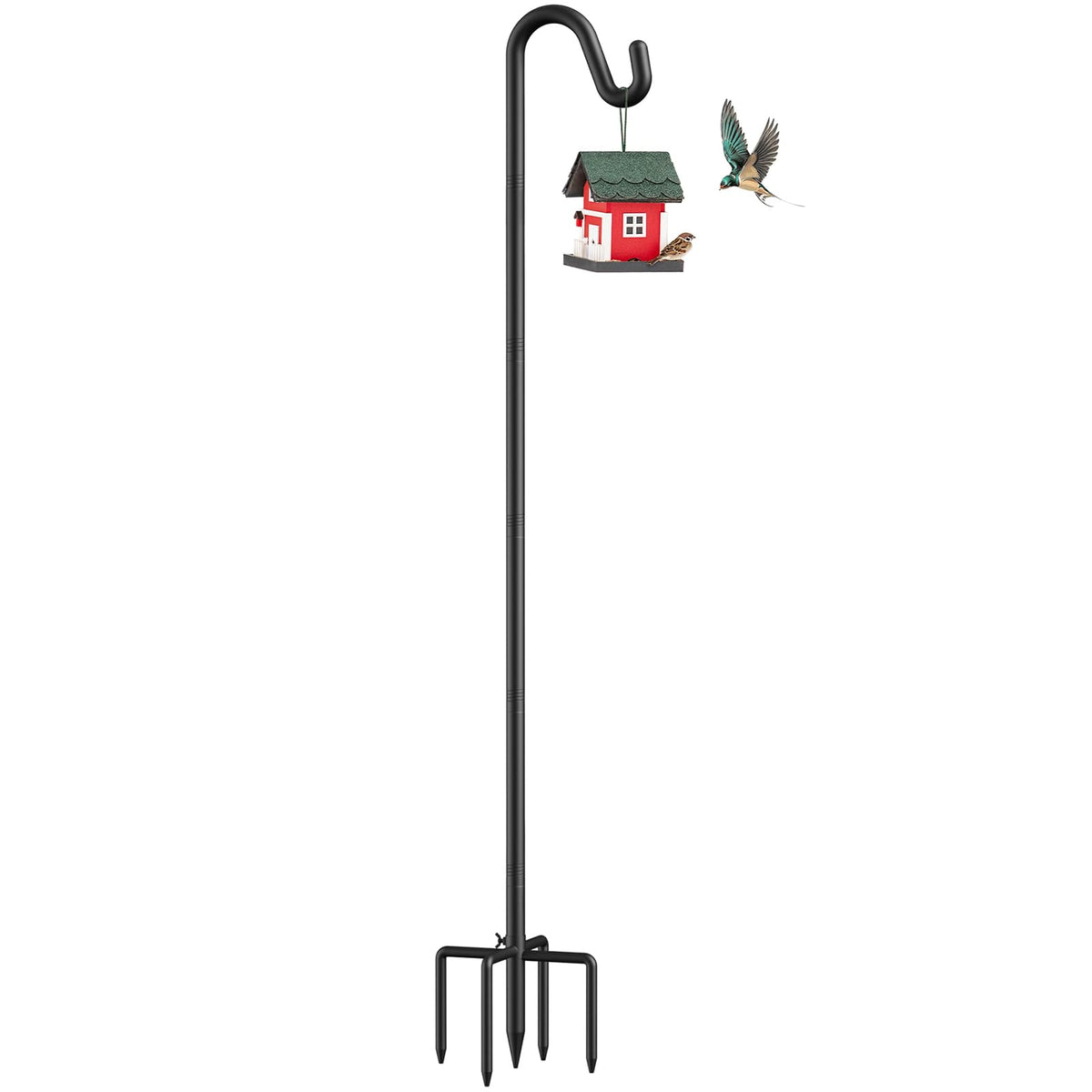 Womnwomn bird feeder pole with base prongs for secure soil anchoring and stability.