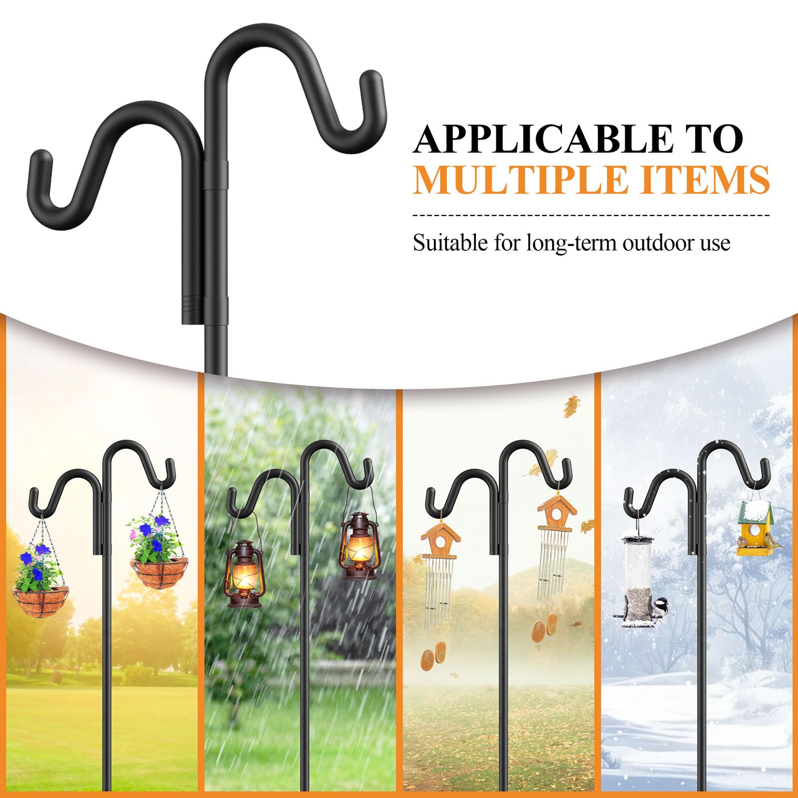 Versatile use for feeders, plants, solar lanterns, and wind chimes.