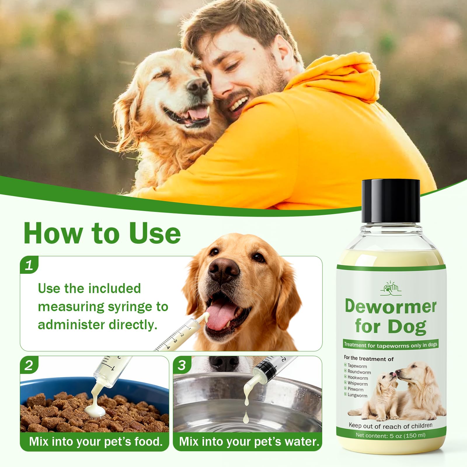 WOMRICH packaging for 150ml dewormer keeps care handy.