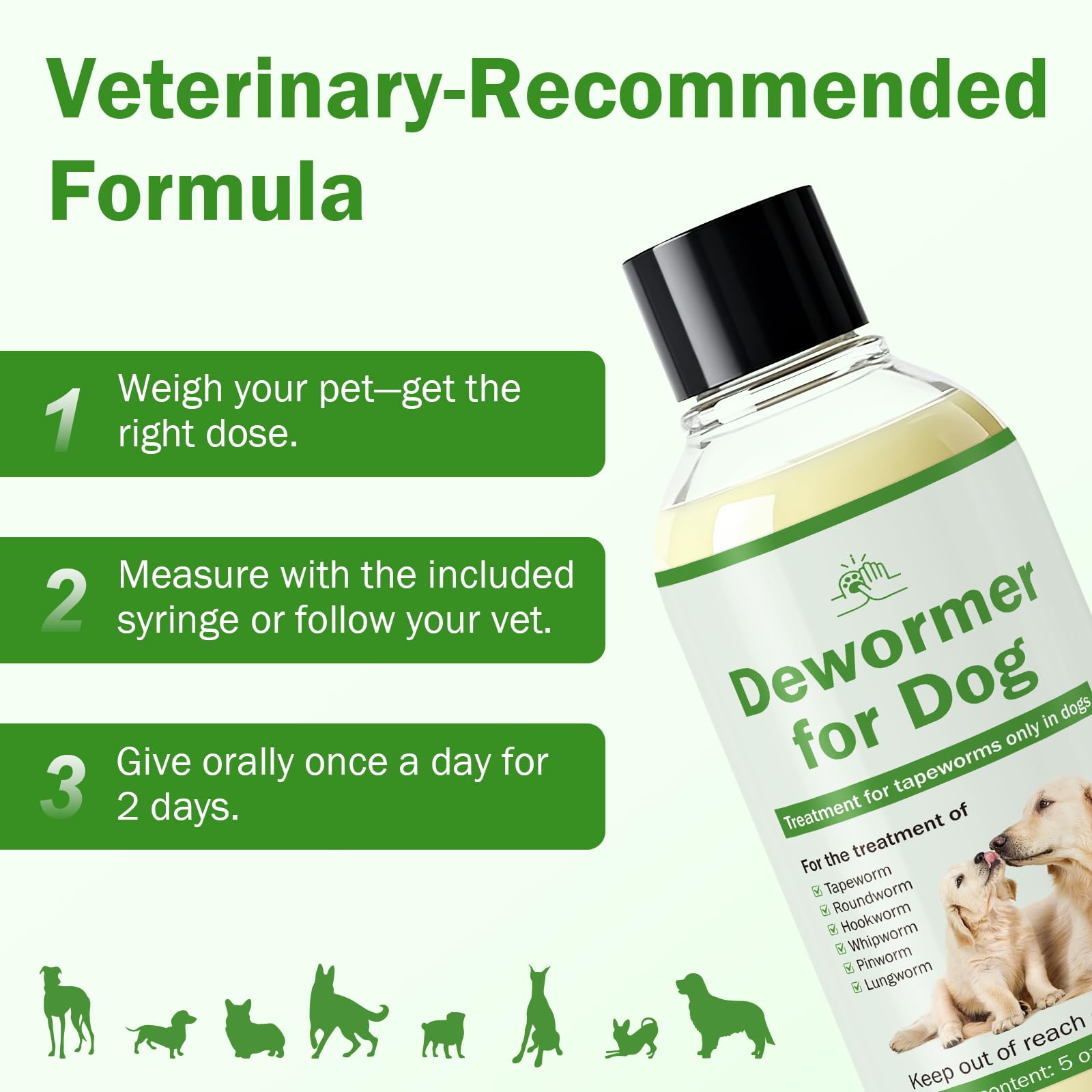 WOMRICH puppy dewormer bottle supports gentle dosing for pups.