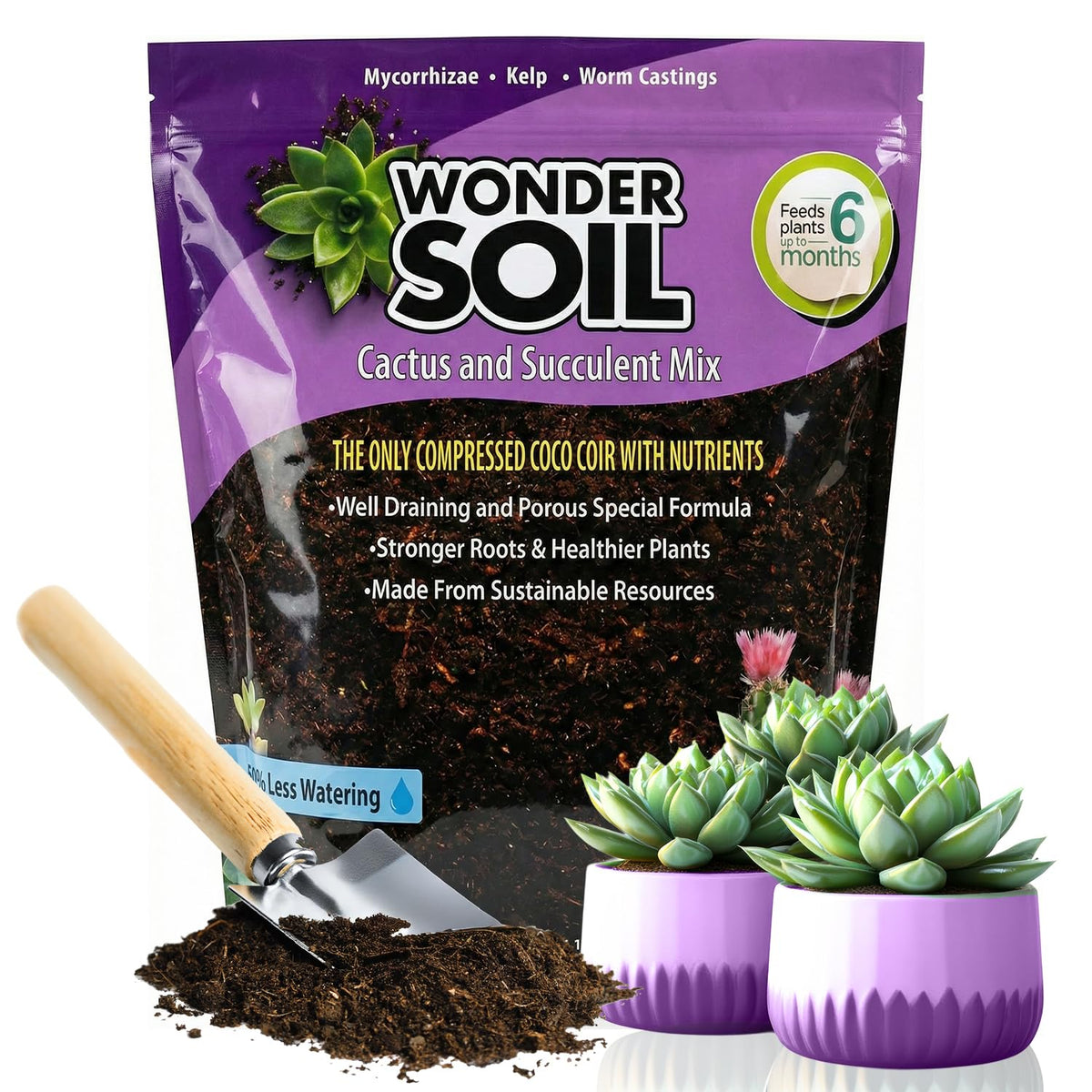 Wonder Soil cactus mix in bag, ready-to-use for thriving succulents.