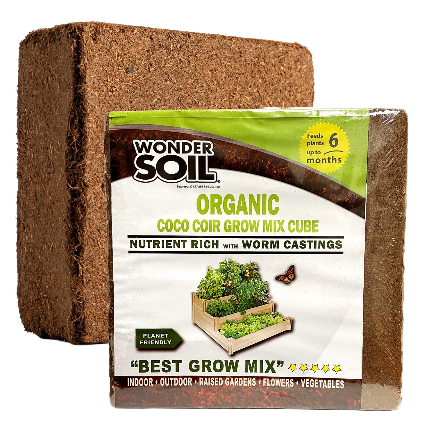 Wonder Soil dry coco coir brick ready to hydrate into growing medium.