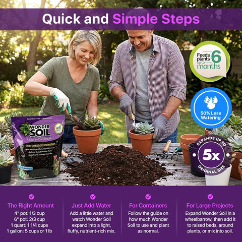 Wonder Soil brick expands to 12 quarts when hydrated.