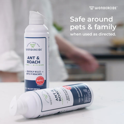 Wondercide ant and roach aerosol spray near appliances to eliminate hiding spots