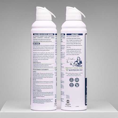Wondercide spray around baseboards and cabinets for quick pest control