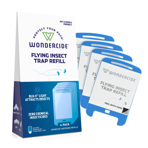 Wondercide Flying Insect Trap refill four-pack packaging for easy indoor protection