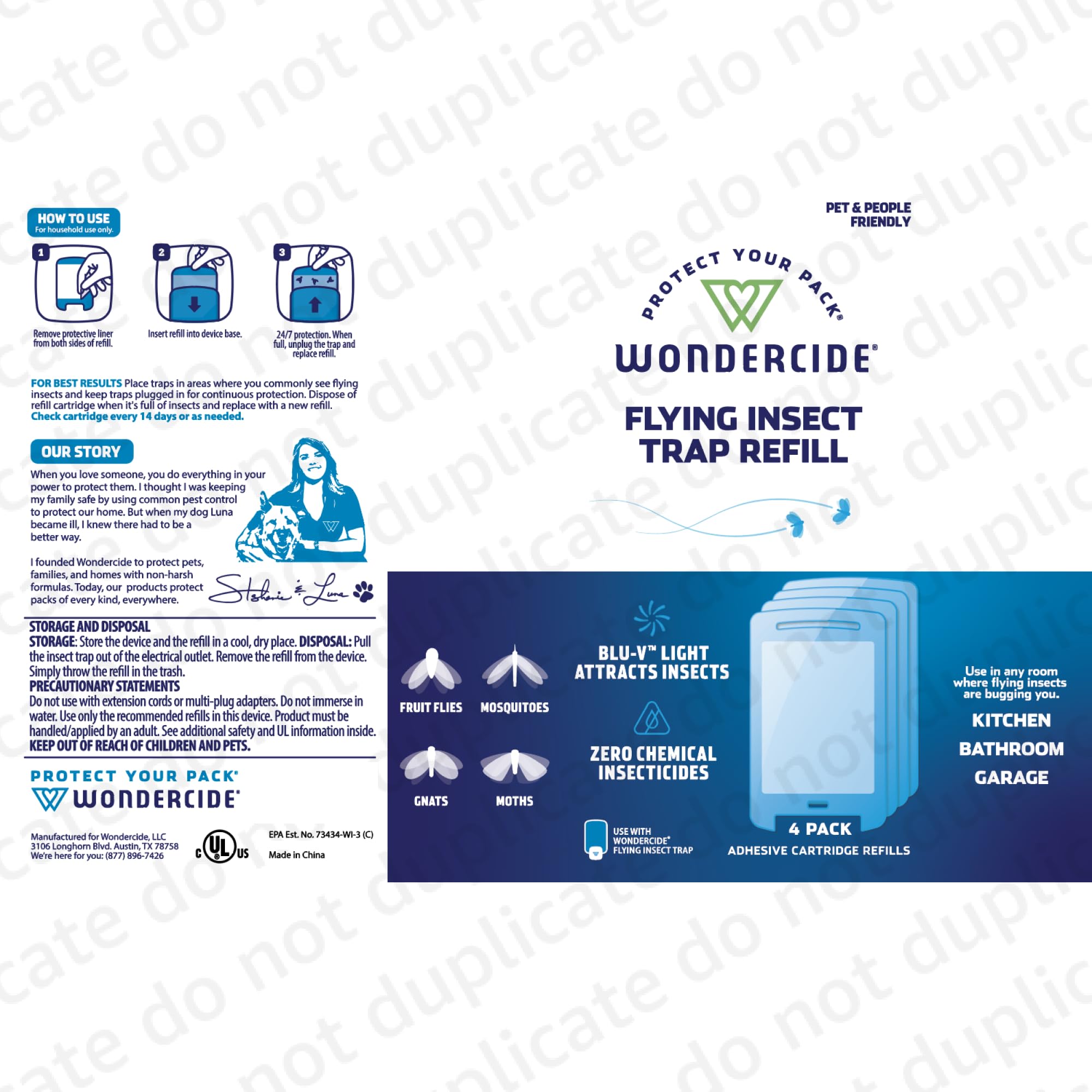 Refill display showing Wondercide protection for kitchen, living room, and more