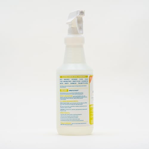 Wondercide label close-up highlighting lemongrass scent and plant-powered formula for safe use.