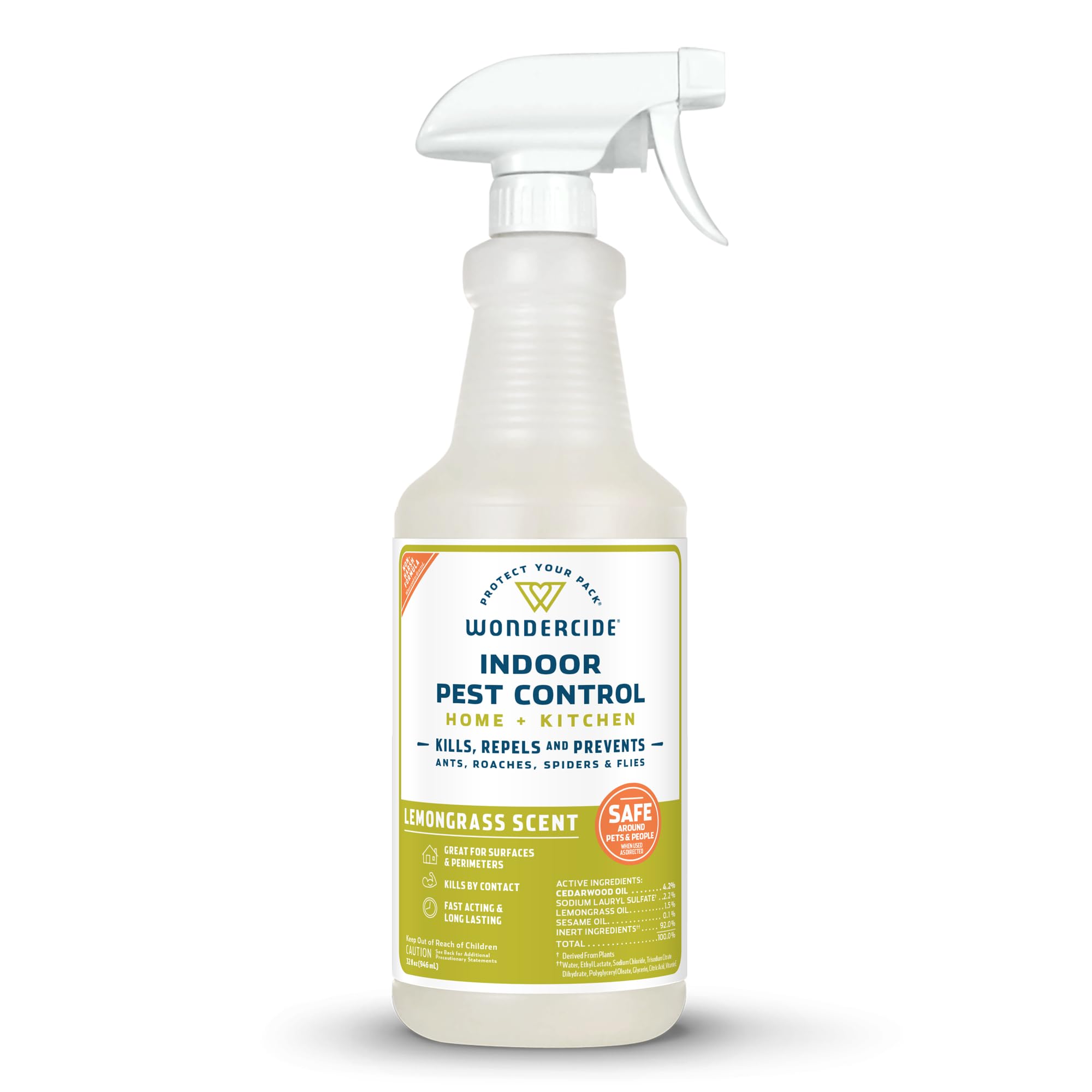 Wondercide Lemongrass indoor pest spray bottle protecting living spaces.