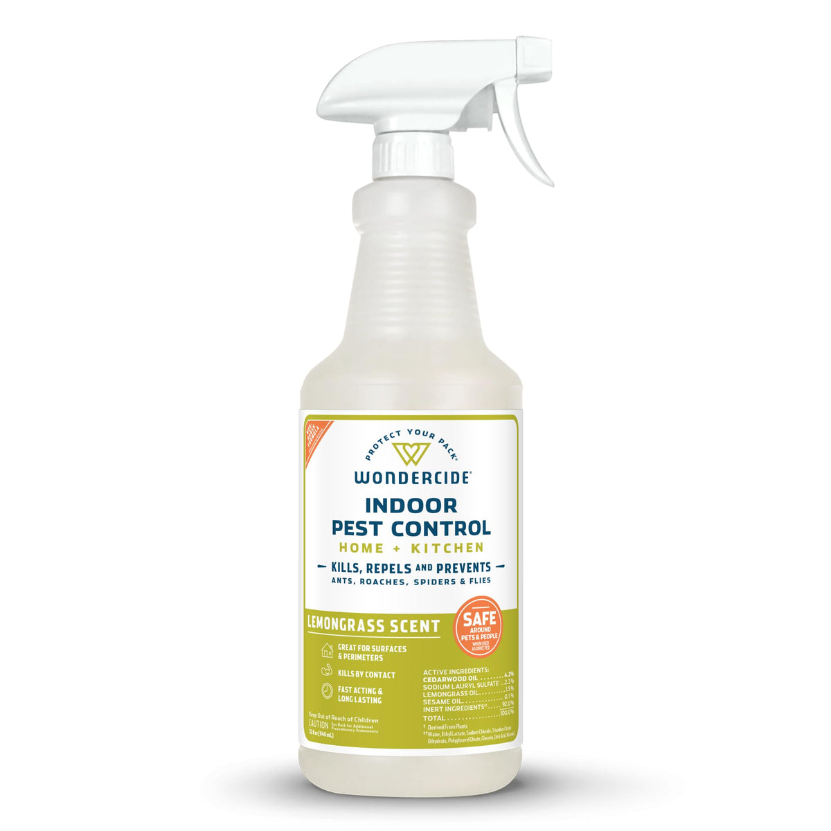 Wondercide Lemongrass indoor pest spray bottle protecting living spaces.