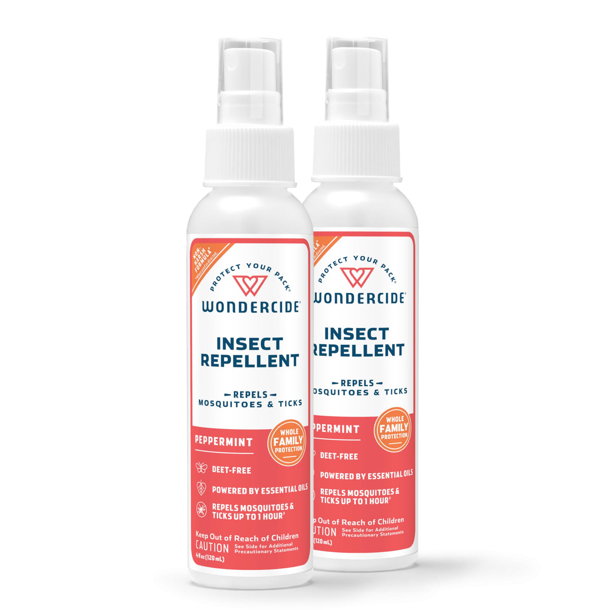 Wondercide mosquito and tick repellent bottle front showing plant-powered protection
