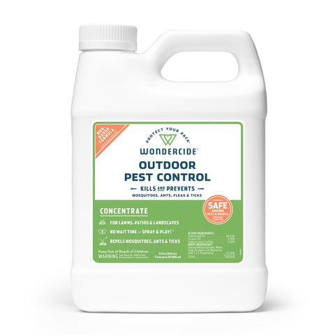 Wondercide outdoor pest control spray bottle ready for backyard use to repel mosquitoes.