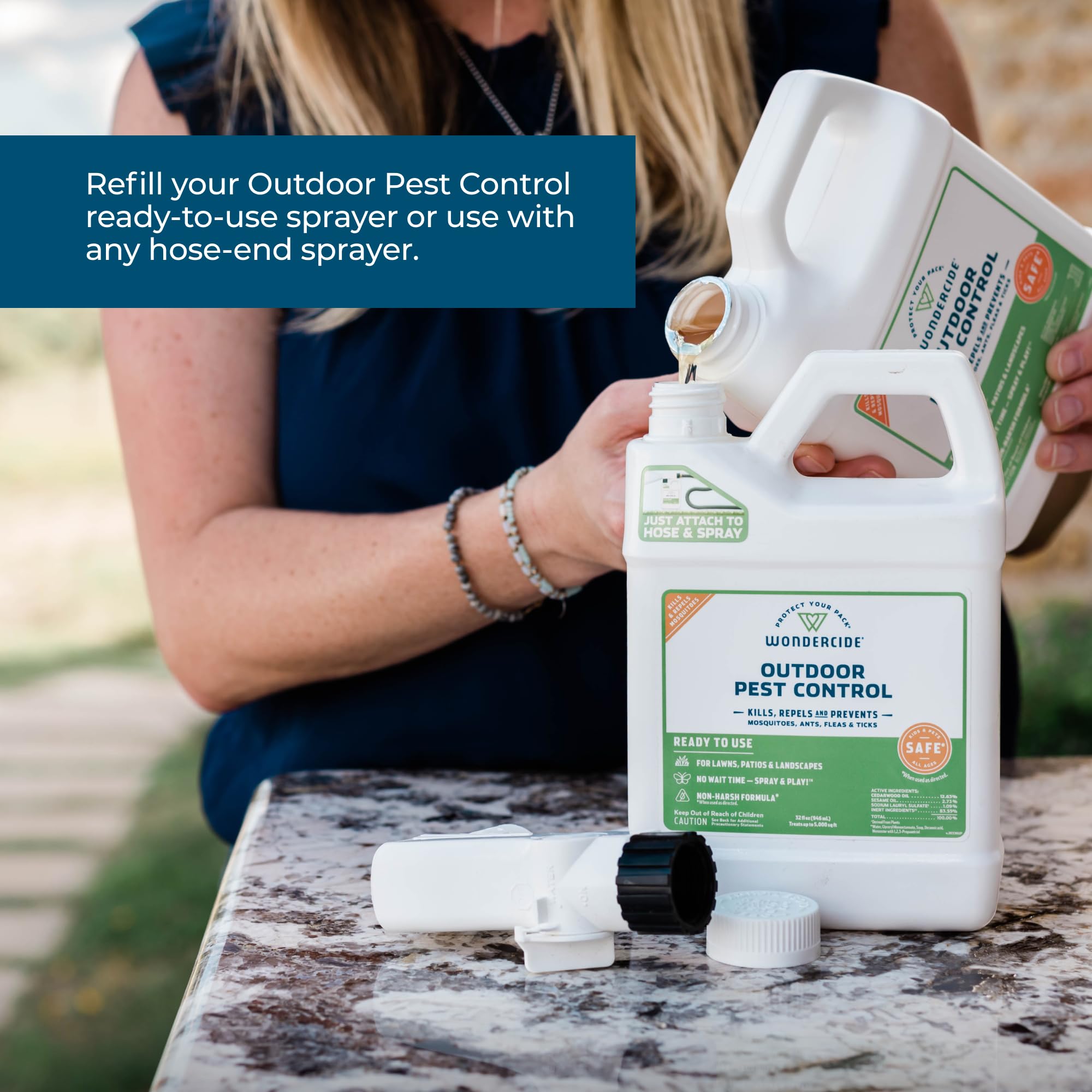 Wondercide Outdoor Pest Control Spray Concentrate on patio for safe, family-friendly pest relief.
