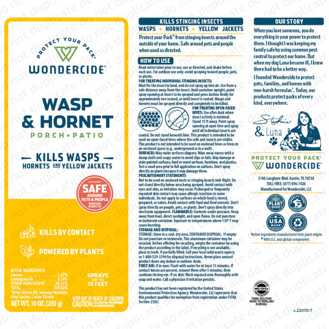 Porch-friendly application of Wondercide to reduce stinging insect visits.