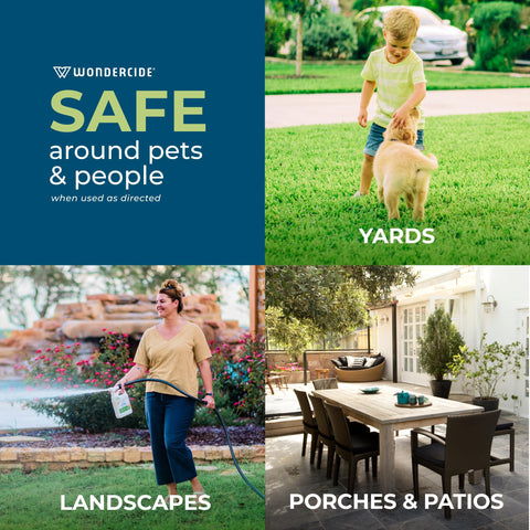 Wondercide safe around pets and kids when used as directed outdoors.
