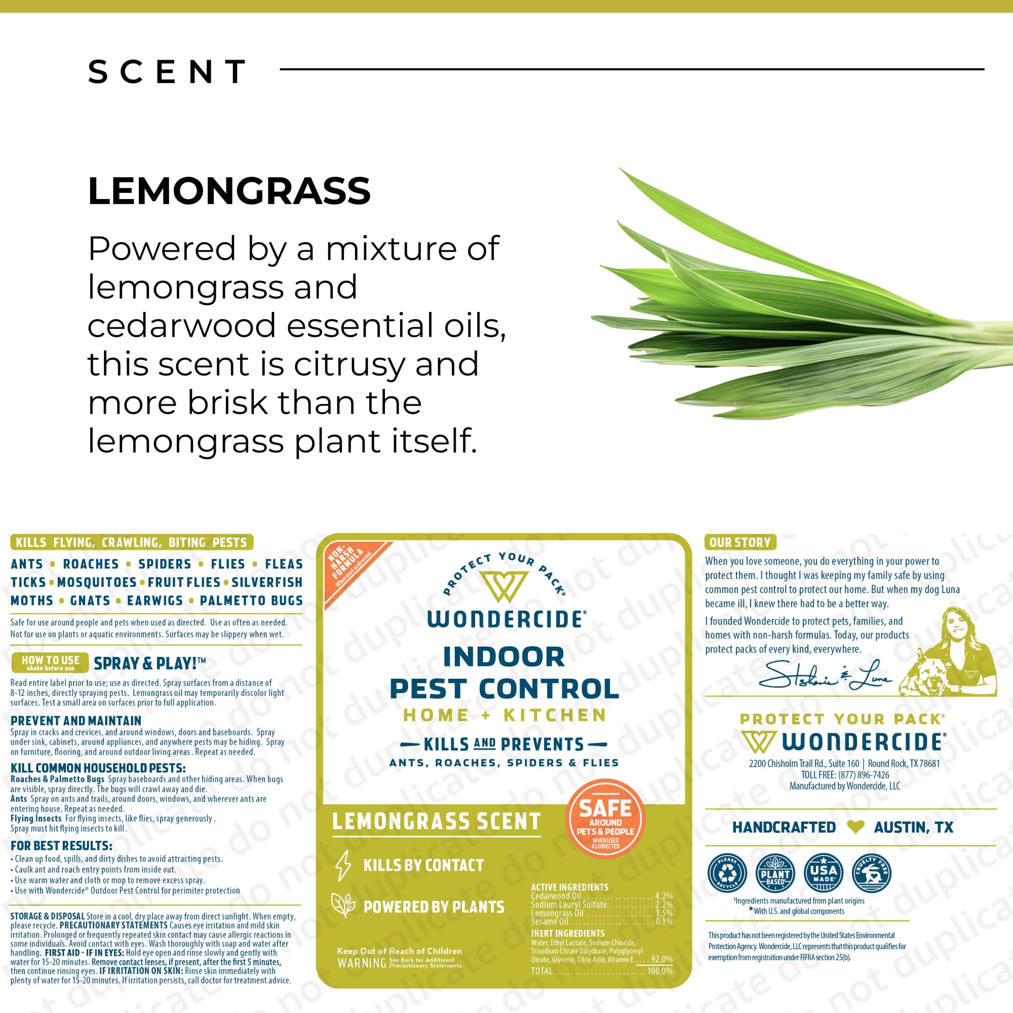 Wondercide USA-made formula using natural essential oils for eco-friendly pest control.