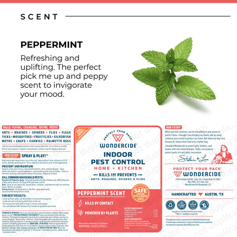 Wondercide USA-made product with plant-based ingredients and natural peppermint scent