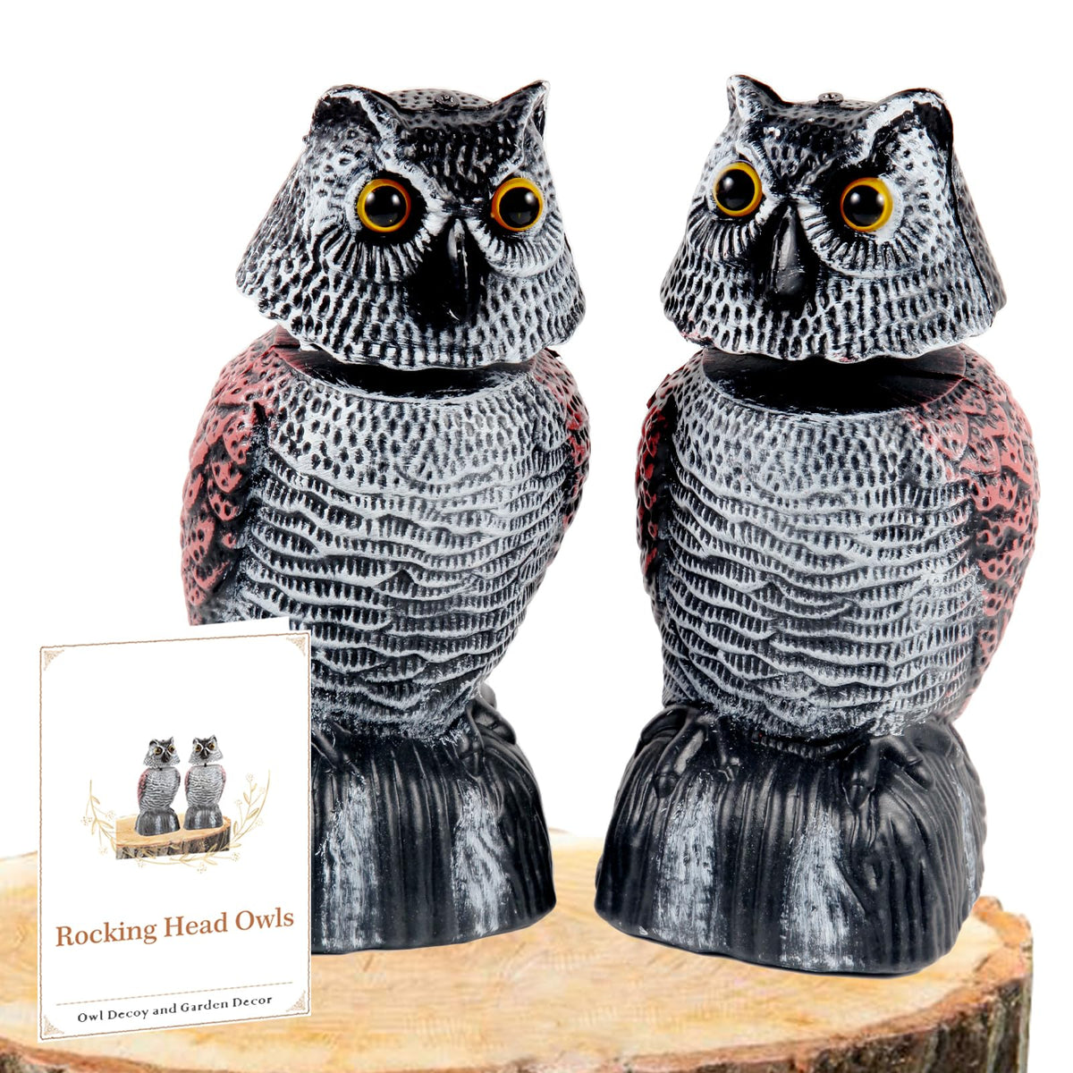 WonderField bobblehead owl decoy sculpture deters garden birds with lifelike movement.
