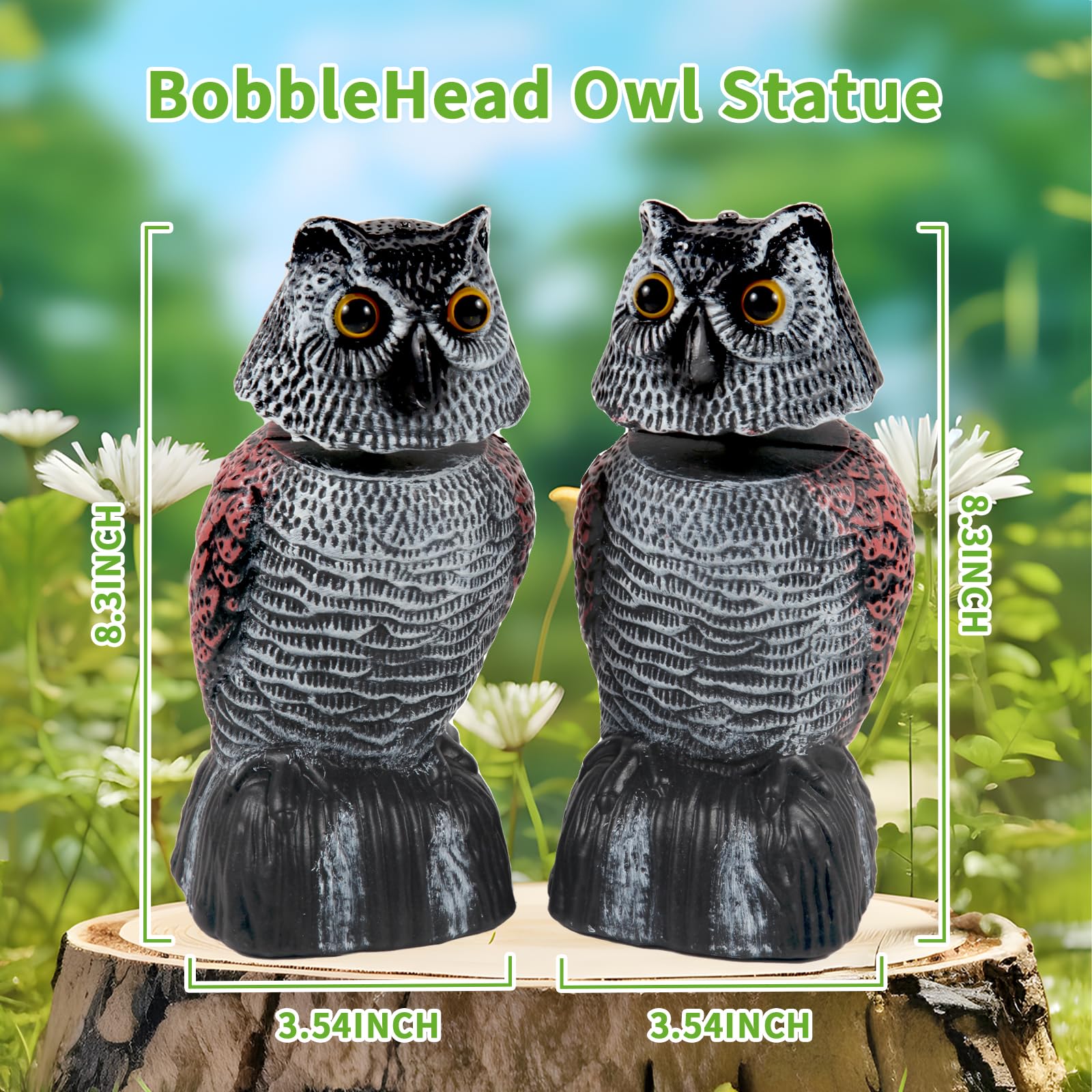 WonderField compact garden owl sculpture fits in trees, fences, and planters.