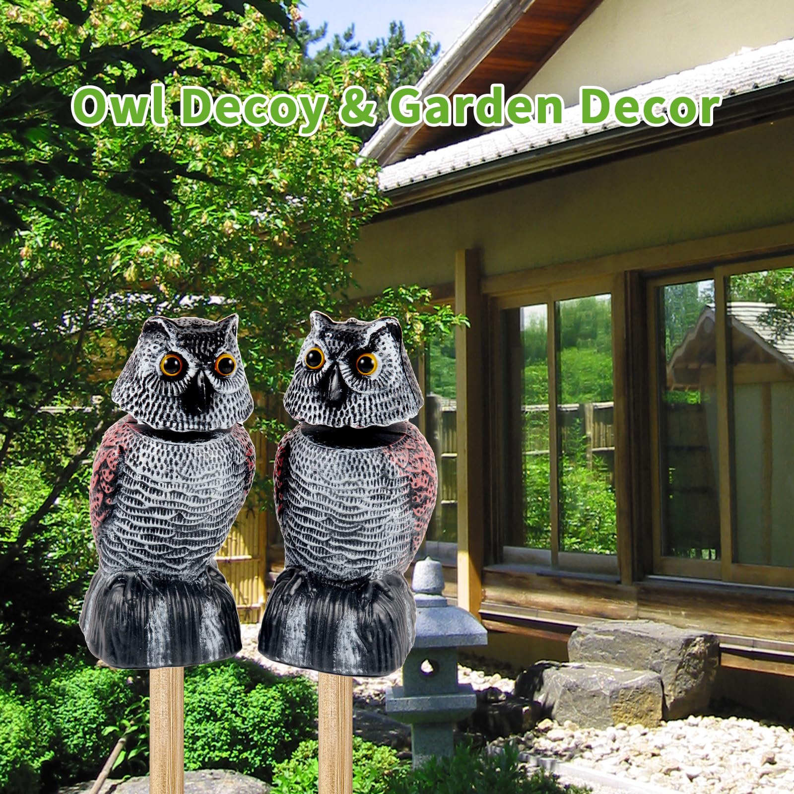 WonderField rocking-head owl statue creates dynamic yard decor and deterrence.