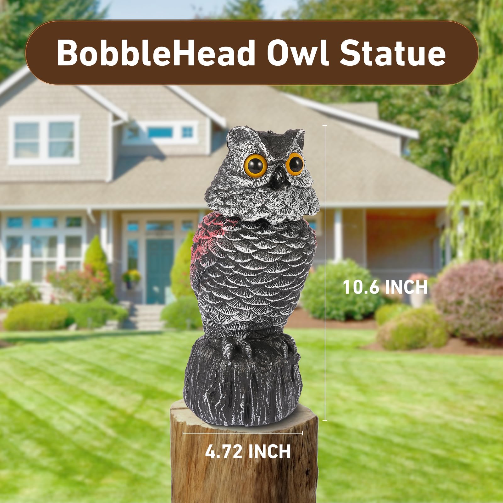 WonderField weatherproof outdoor owl statue protects yards from pests.