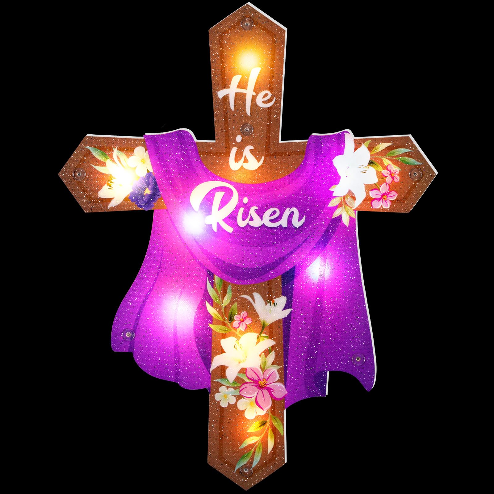 Wonderjune Easter cross window lighted board glowing to brighten your entry.