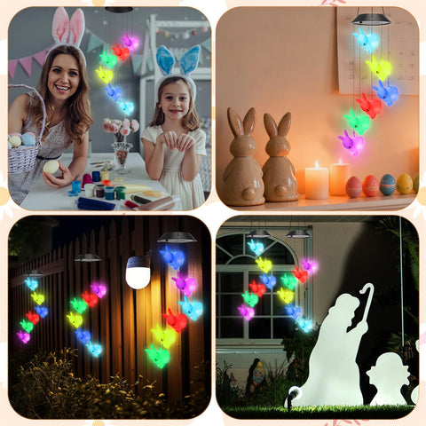 Wonderjune Easter garden chime with solar LED for festive yard accents