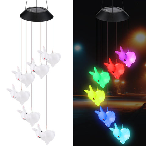 Wonderjune Easter solar wind chimes with bunny lights illuminate outdoor spaces with gentle green glow