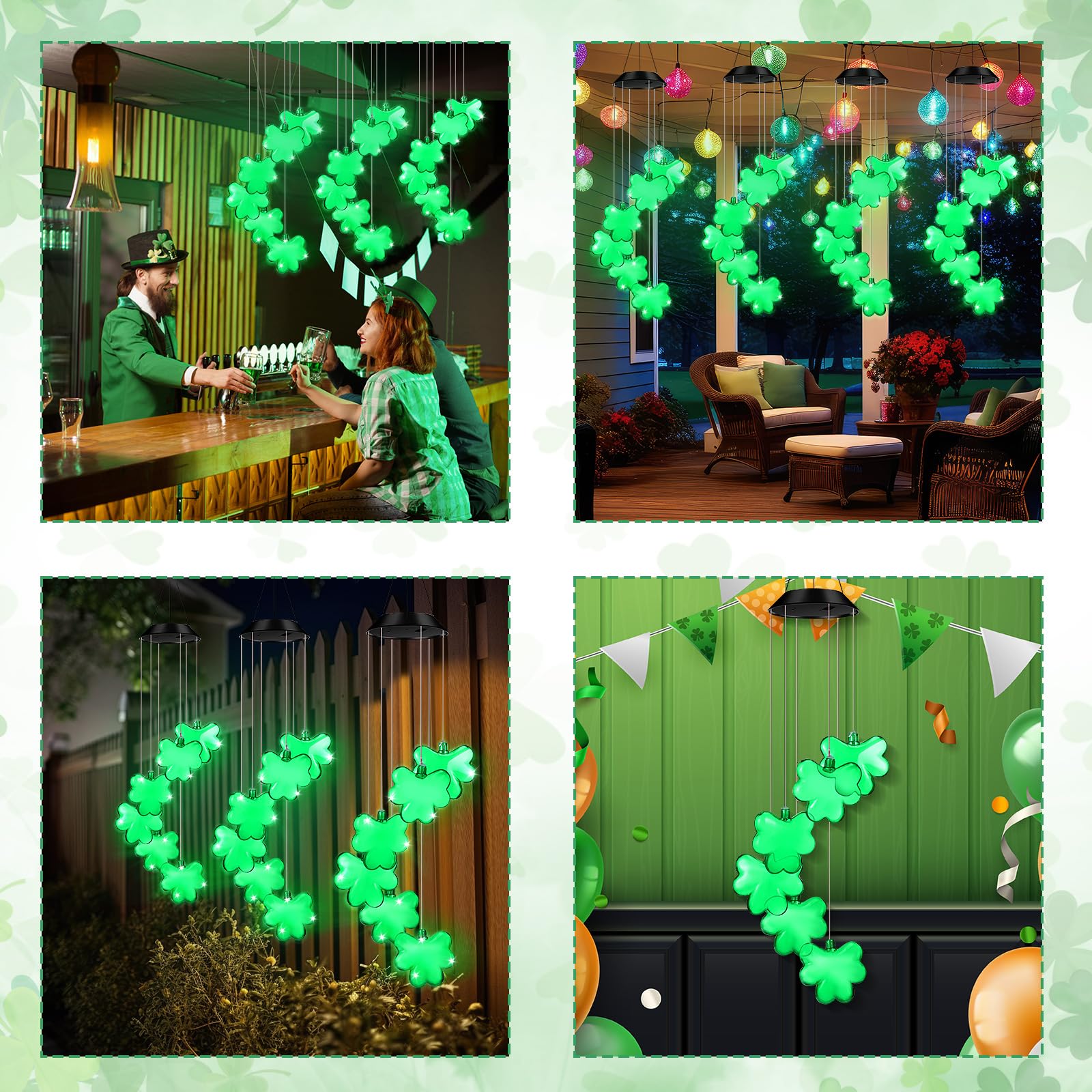 Wonderjune green LED chime design complements Irish-themed decor.
