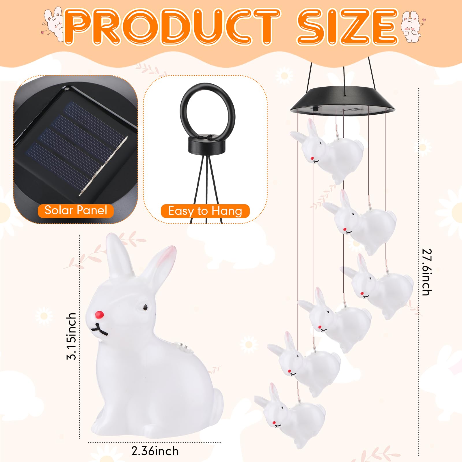 Wonderjune outdoor bunny LED wind chime garden scene adds festive spring ambiance