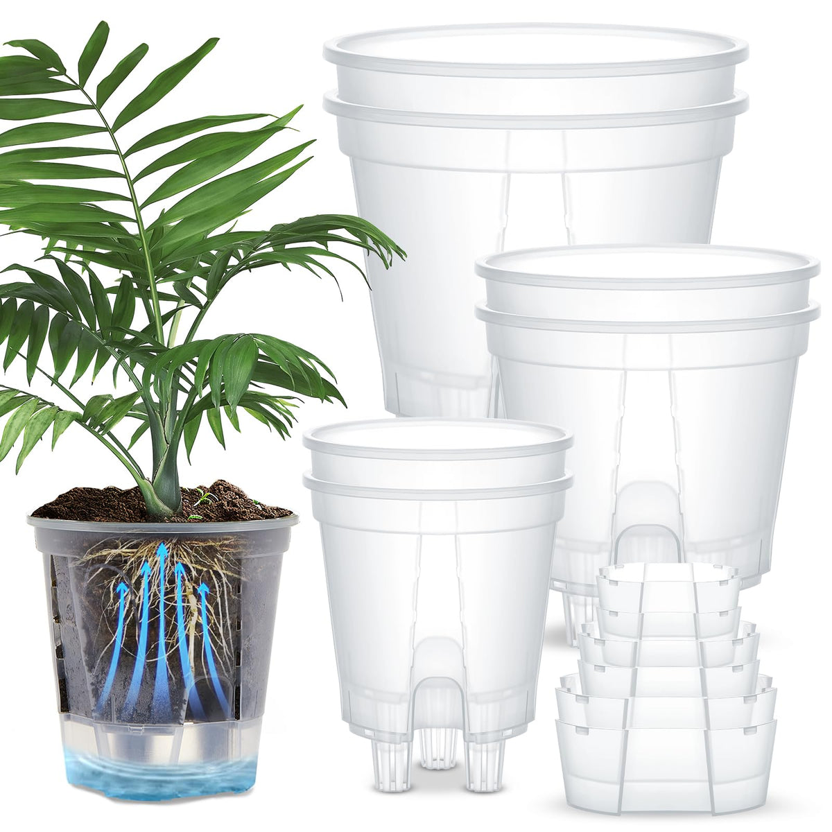 Wonderjune self-watering pot with deep reservoir keeps plant roots hydrated over time.