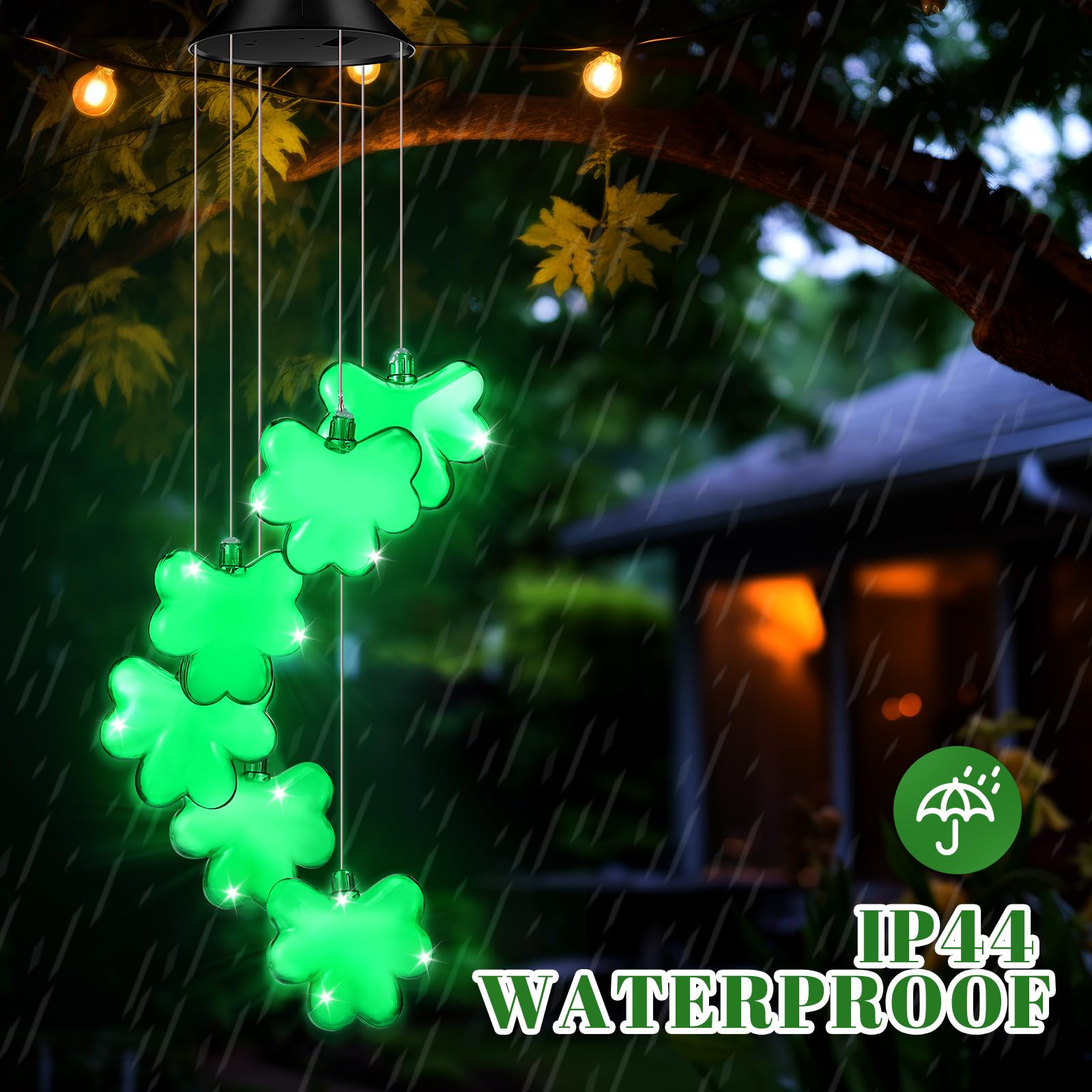 Wonderjune shamrock lights create cozy patio and yard ambiance.