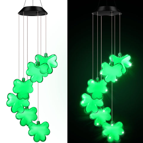 Wonderjune shamrock wind chime with LED lights adds garden evening glow.