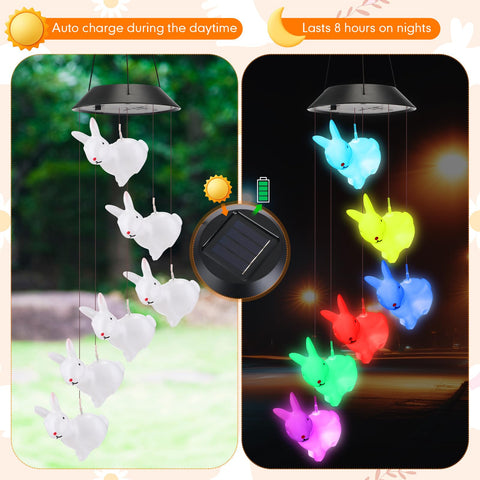 Wonderjune solar-powered wind chime rabbit décor for porch or patio evenings