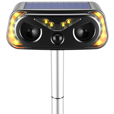 WonderMar solar ultrasonic animal repellent front view deterring wildlife in your yard