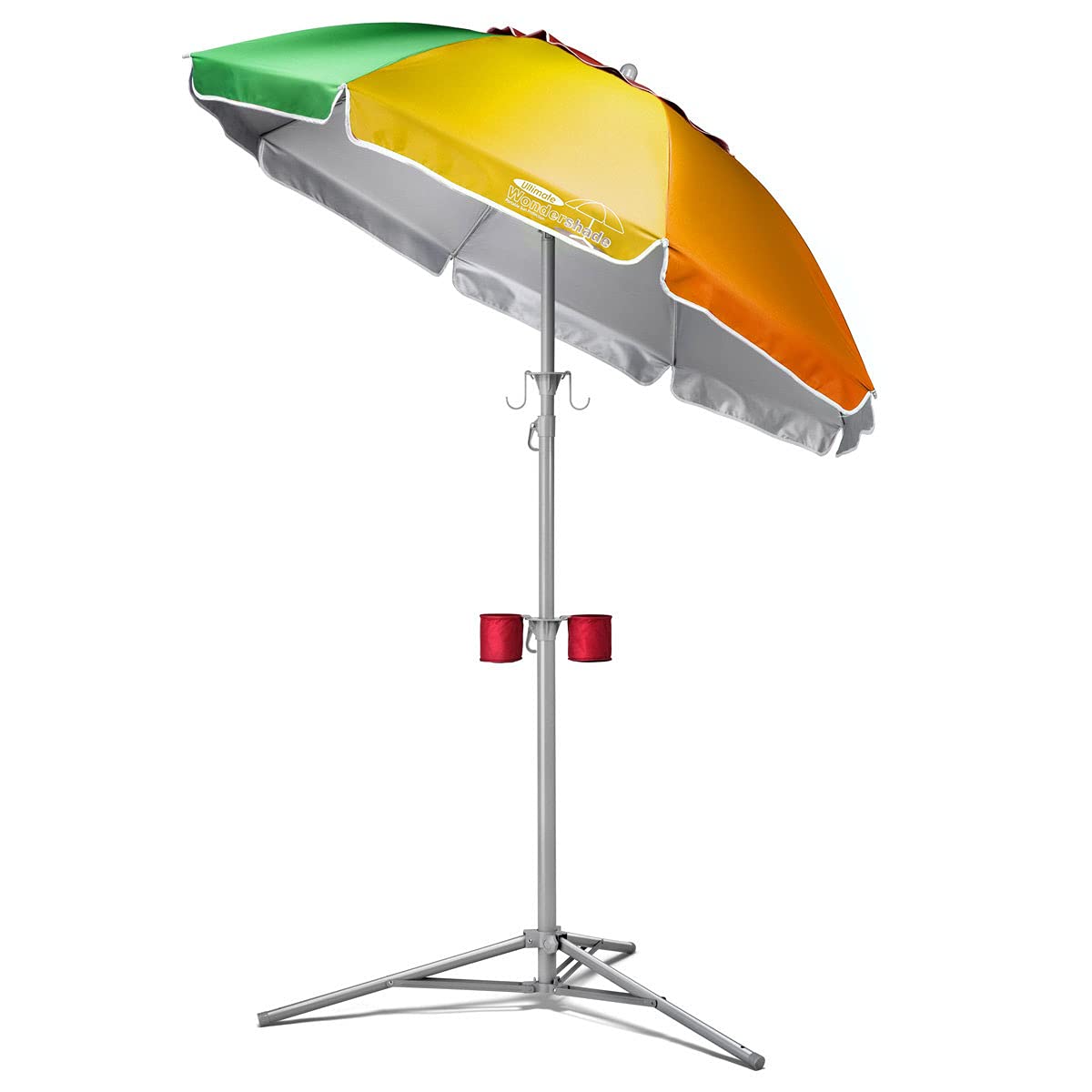 Wondershade umbrella top view with rainbow canopy delivering broad outdoor shade