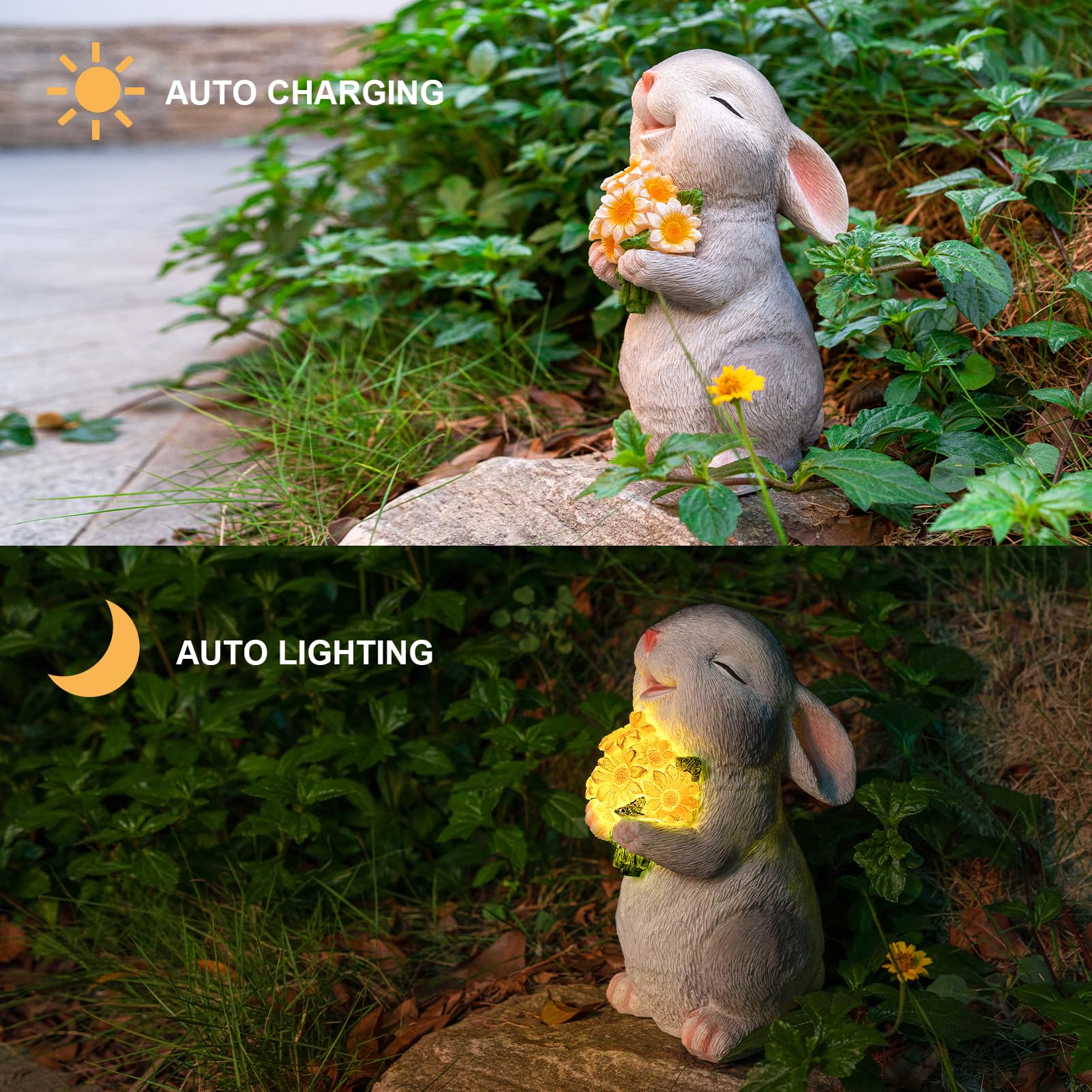 WONDHOME LED rabbit light creates a warm evening garden ambiance