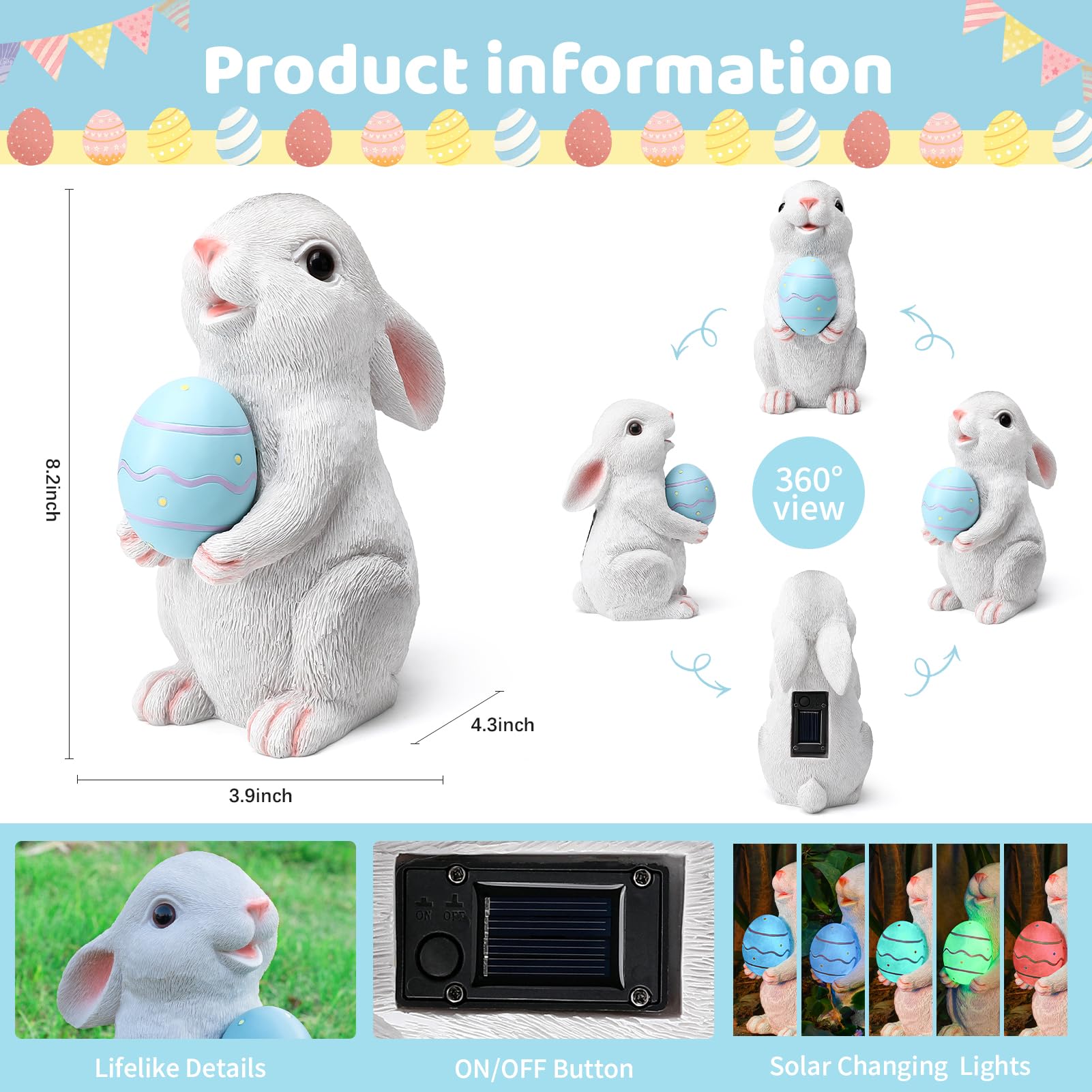 WONDHOME outdoor porch bunny figurine brings cheerful Easter vibes.