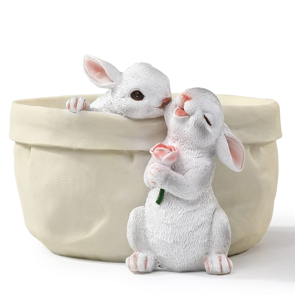 WONDHOME rabbit flower pot closeup showing a durable resin finish for long-lasting decor.