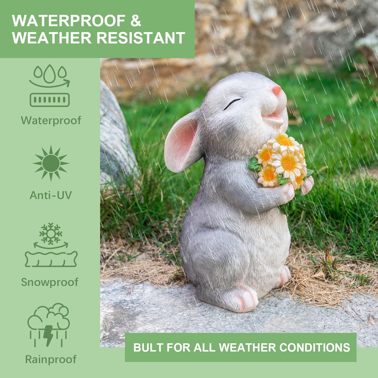 WONDHOME weatherproof resin rabbit withstands rain and sun