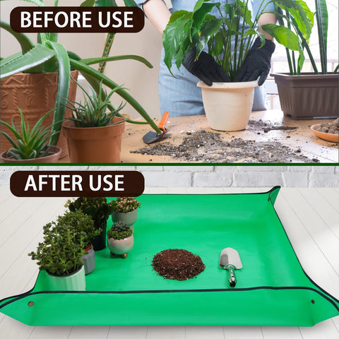 WondMall repotting mat showing copper buckle corners to minimize spills