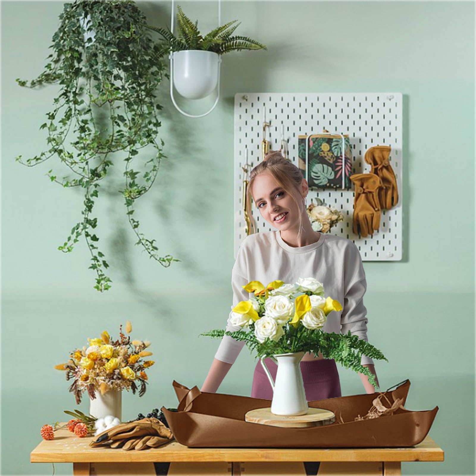 WondMall large potting mat in use supporting multiple pots