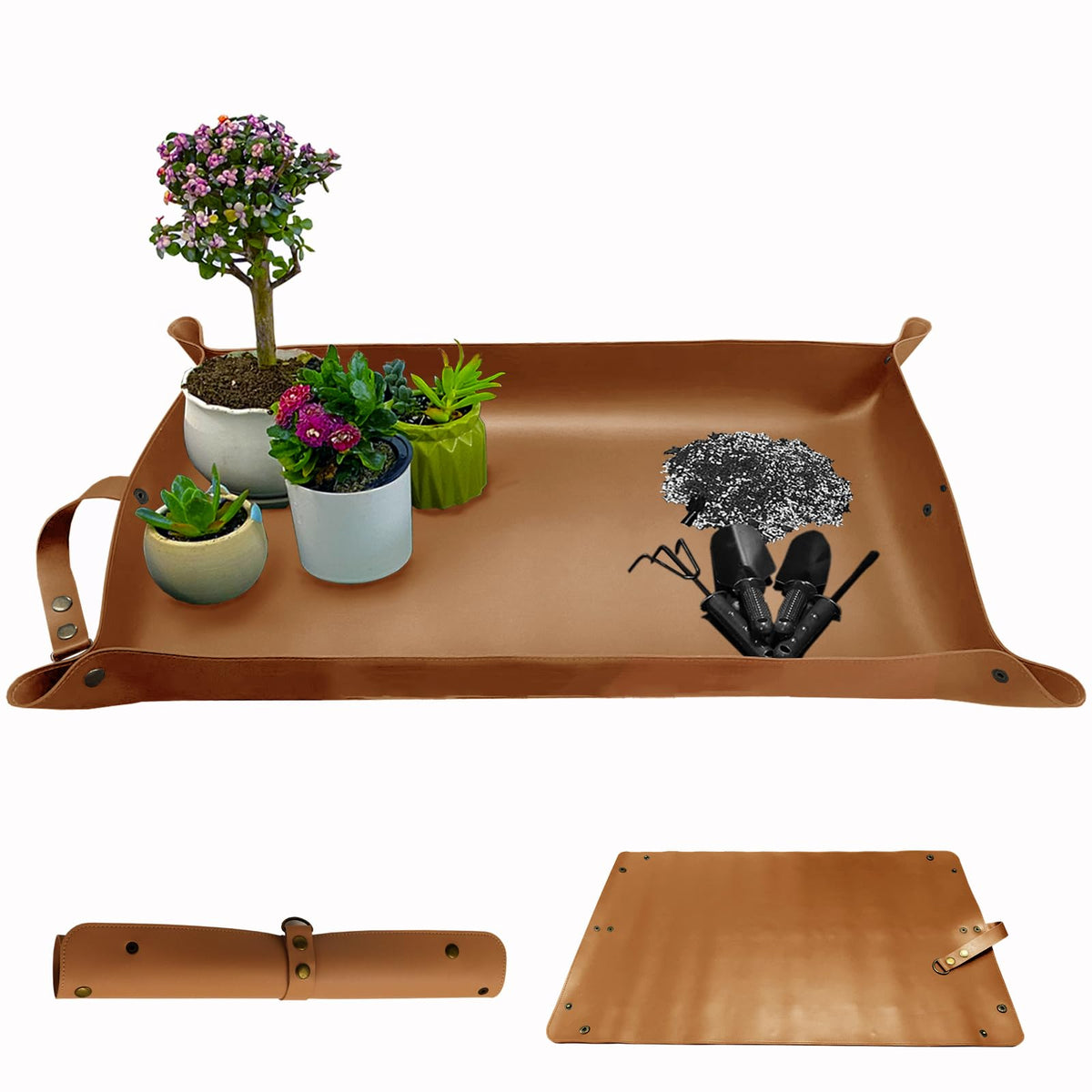 WondMall leather plant repotting mat showing 30x18 size for surface protection