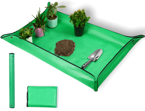 WondMall plant repotting mat 43x30 green provides spacious workspace for indoor plants.