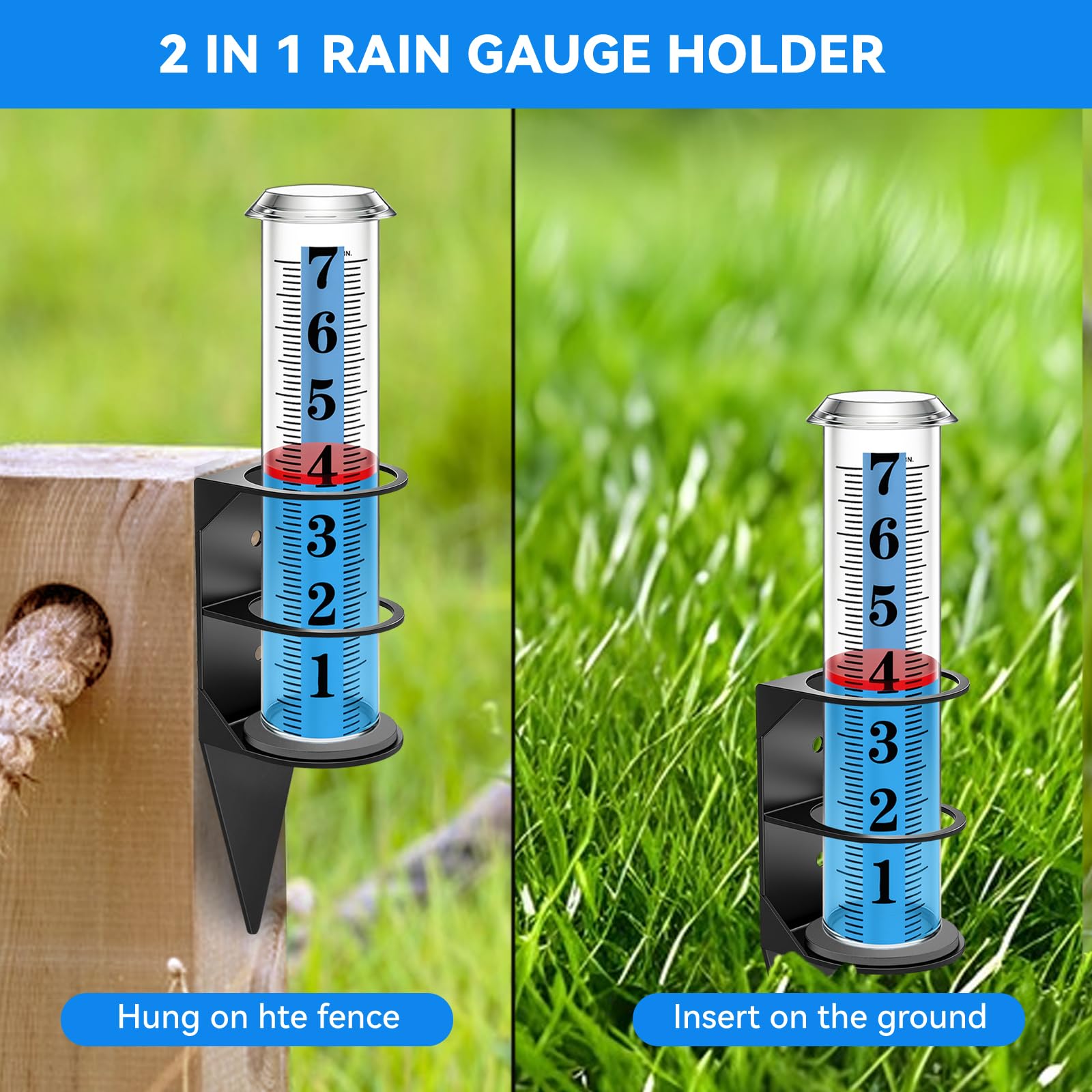 WondMall easy-install rain gauge for posts or ground stake