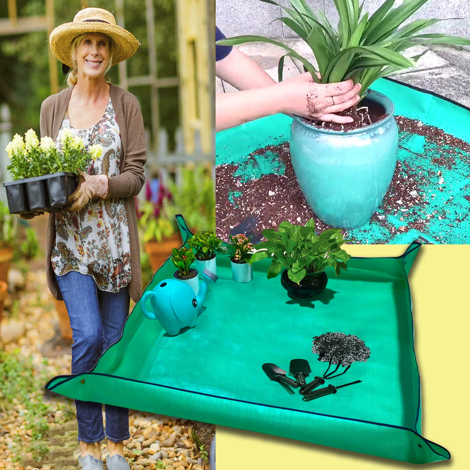 WondMall repotting mat corner buckles help prevent spills
