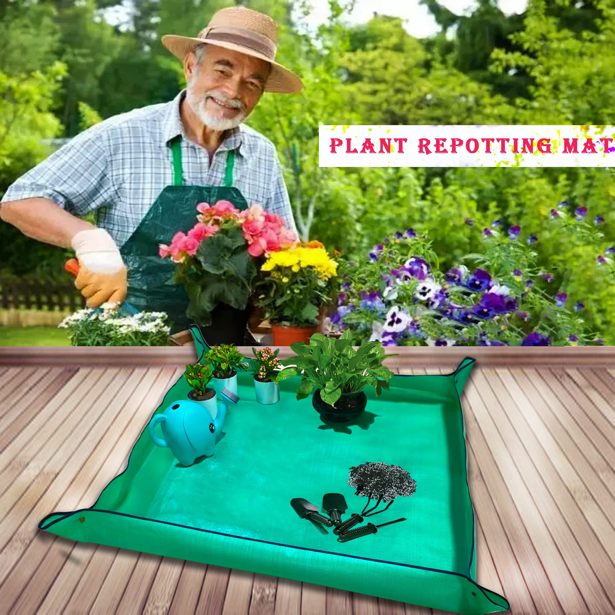 WondMall repotting mat folded compact for easy transport and storage