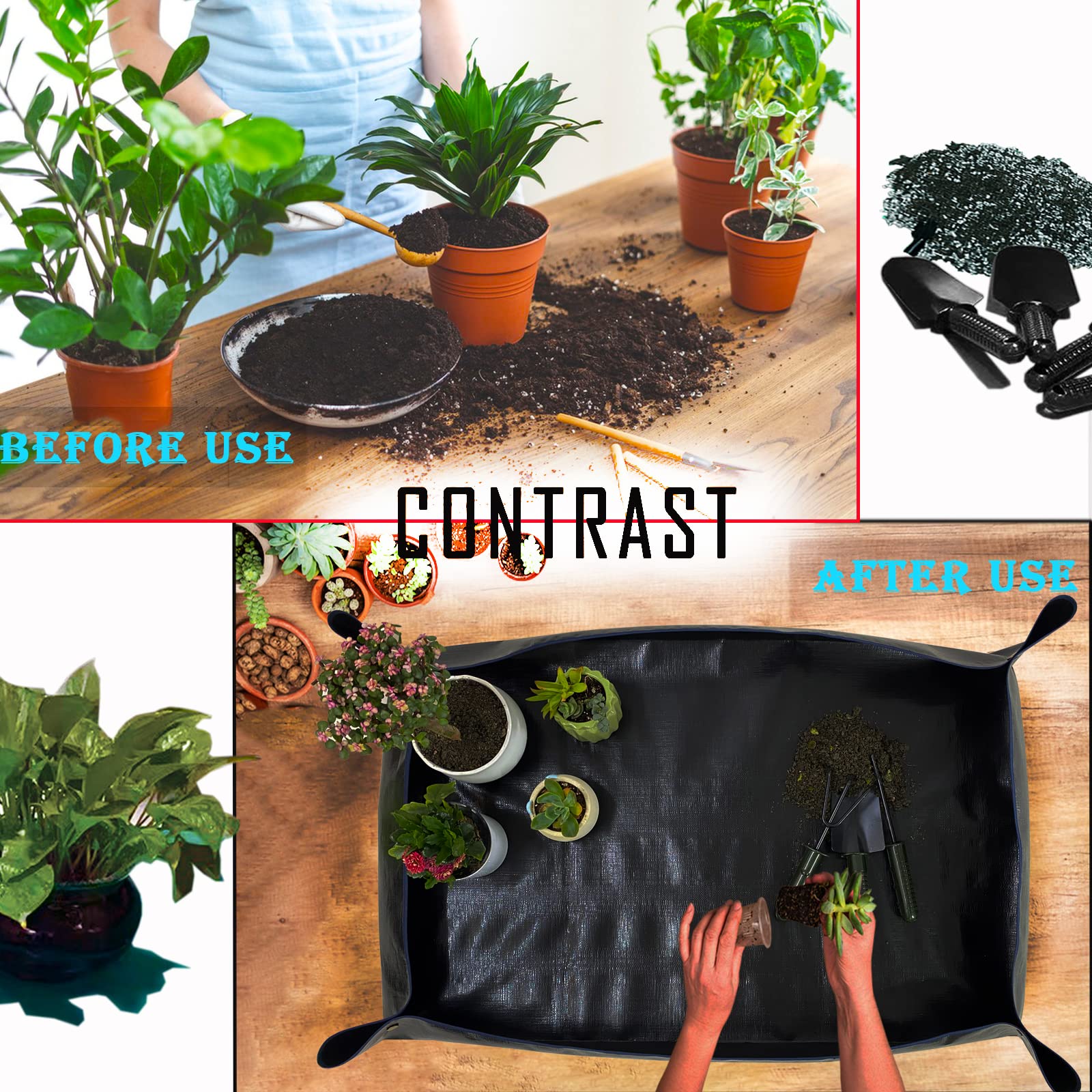 WondMall repotting mat waterproof safeguards clothes from water and soil splashes.