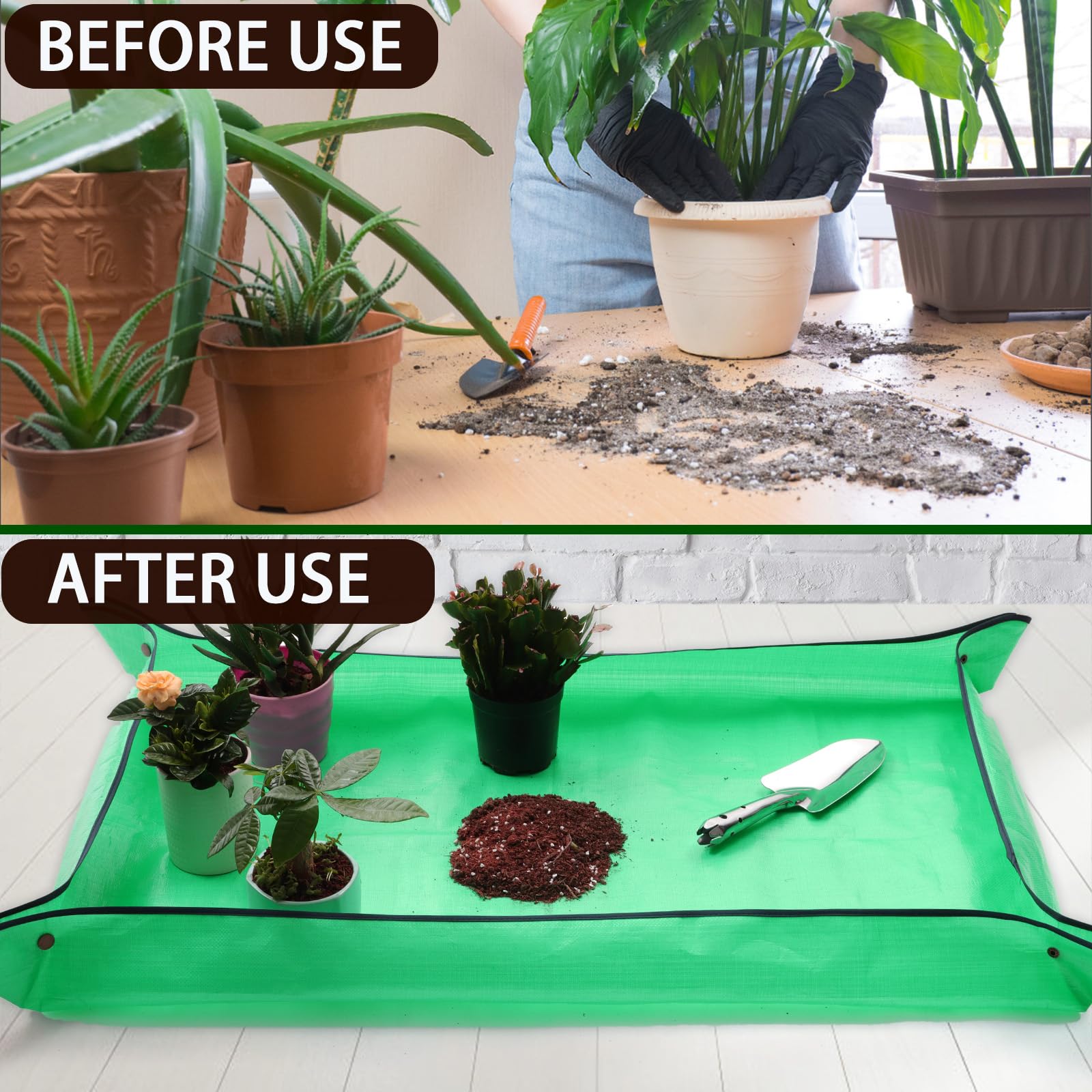 WondMall waterproof potting mat foldable for easy transport and mess-free repotting.